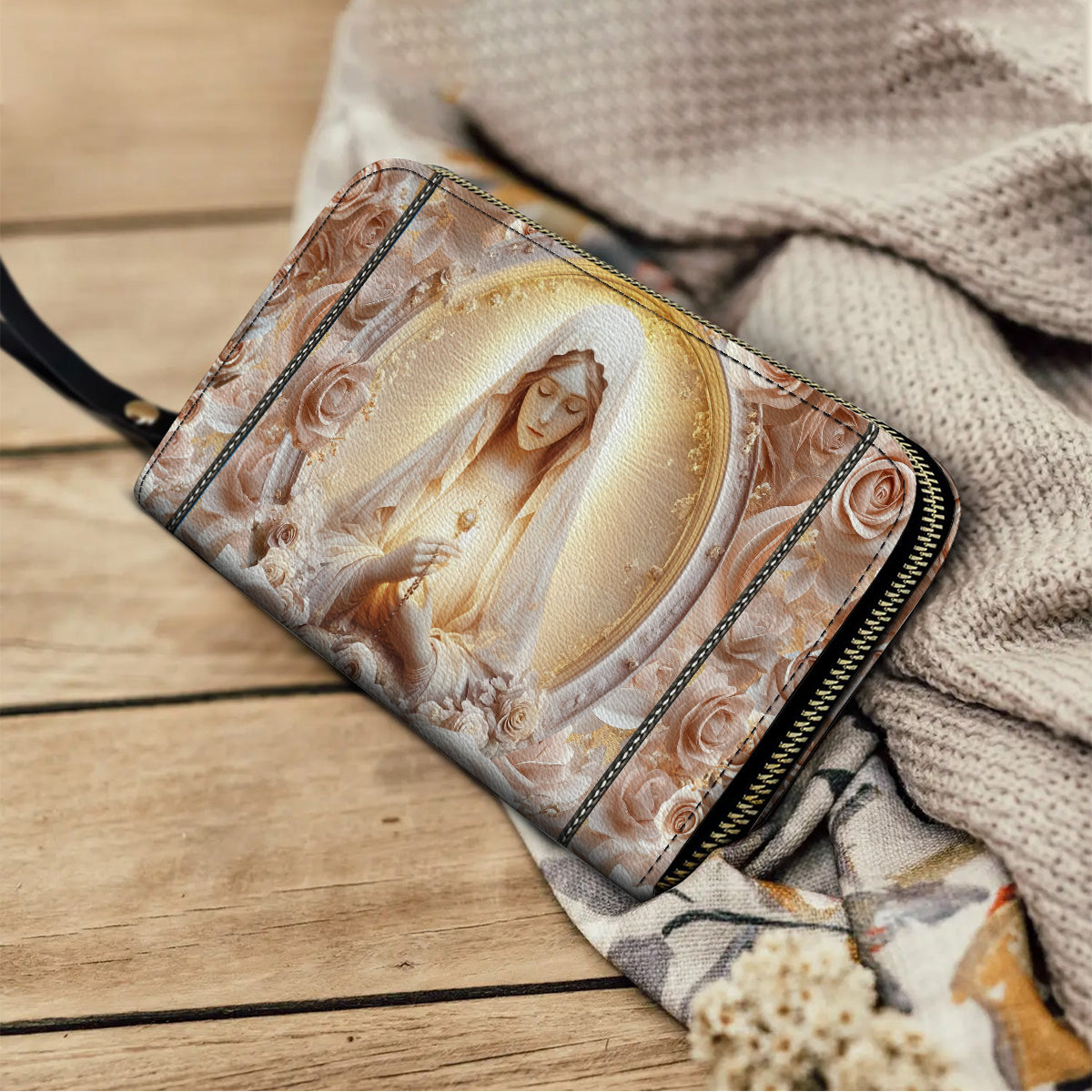  Leather Clutch Purse With Wristlet Strap Handle Rose Of The Divine