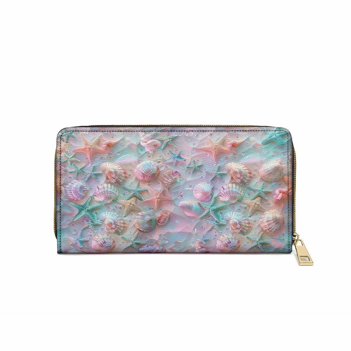  Leather Clutch Purse With Wristlet Strap Handle Coastal Shell