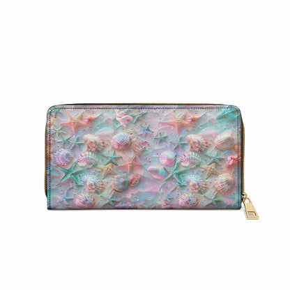  Leather Clutch Purse With Wristlet Strap Handle Coastal Shell