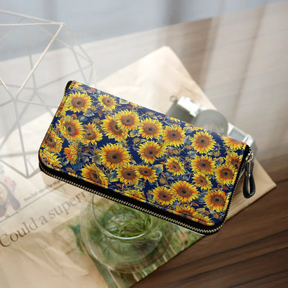  Leather Clutch Purse With Wristlet Strap Handle Sunflower Gorgeous Flower