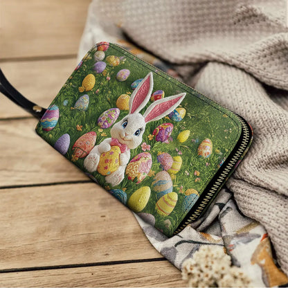  Leather Clutch Purse With Wristlet Strap Handle Easter Bunny