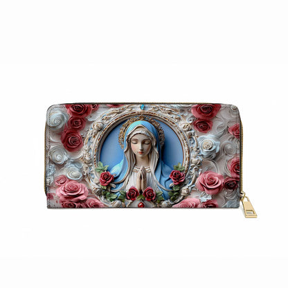  Leather Clutch Purse With Wristlet Strap Handle Sacred Heart Virgin Mary