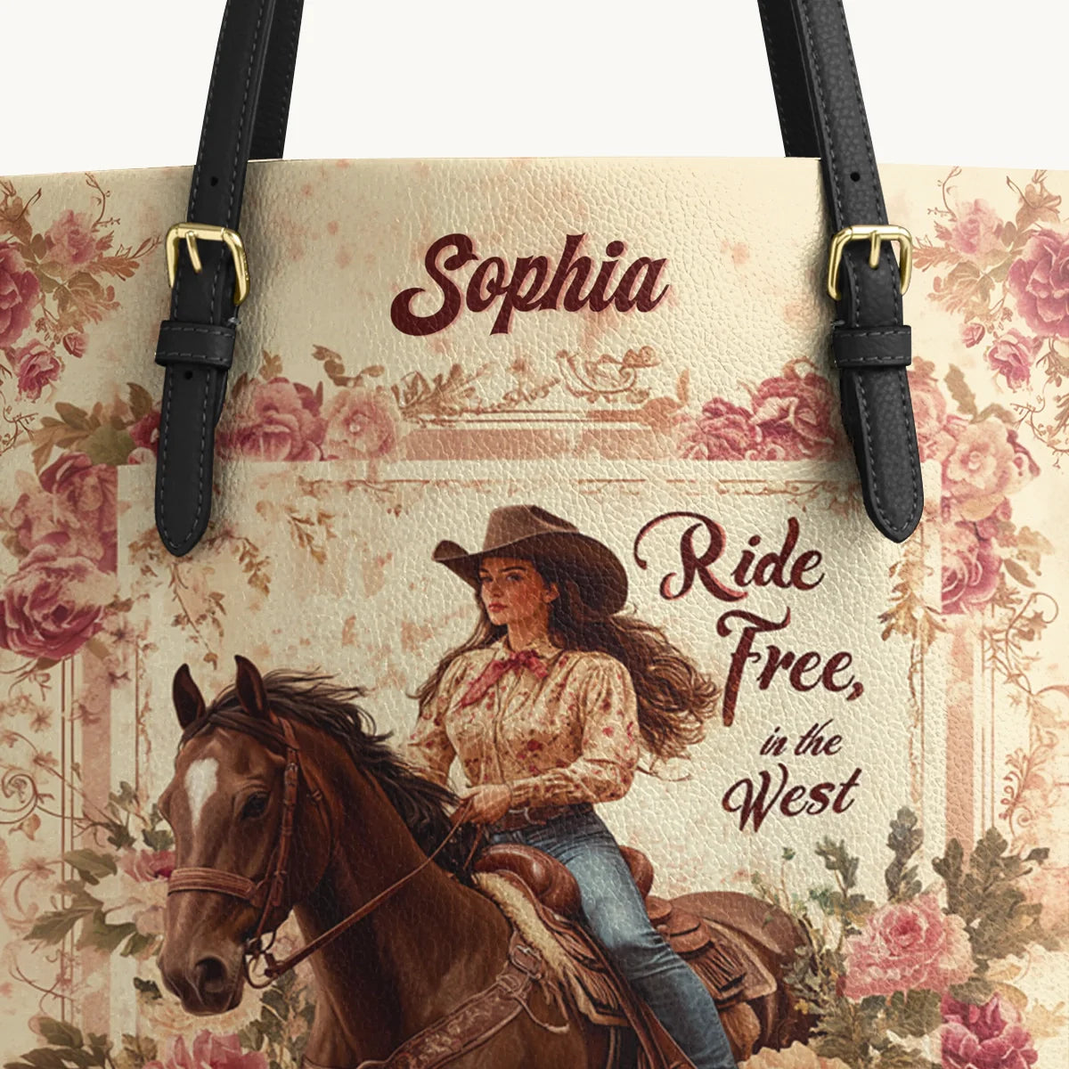  Personalized Wild Rose Rider Leather Tote Bag