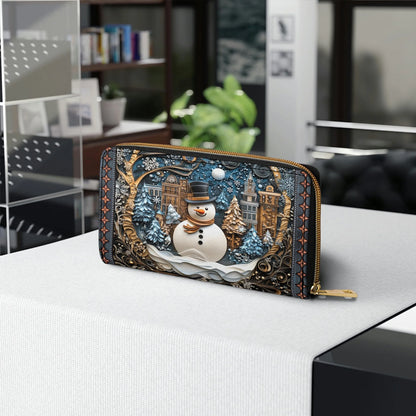  Leather Clutch Purse With Wristlet Strap Handle Frosty Night Cheer
