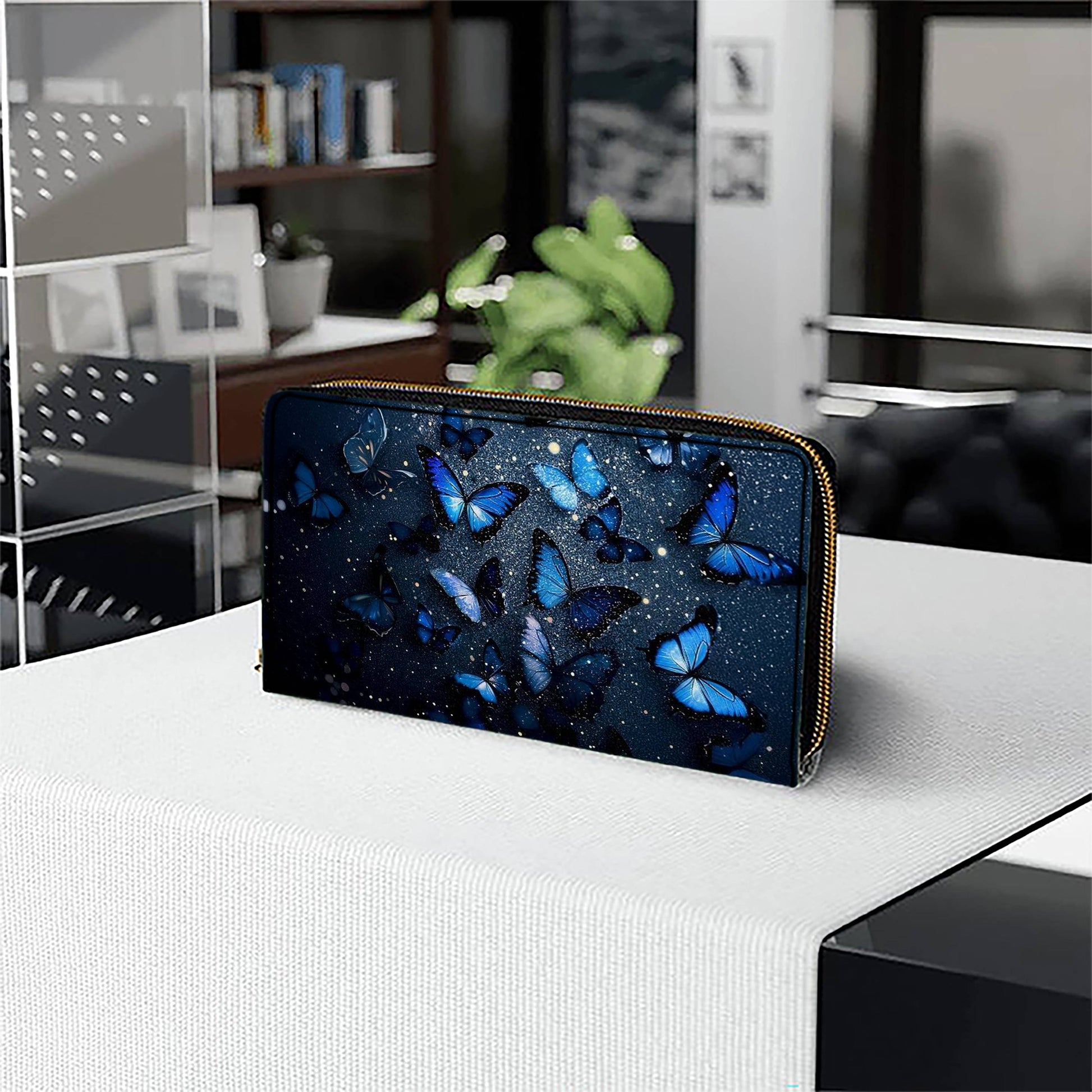  Leather Clutch Purse With Wristlet Strap Handle Dreamy Butterfly