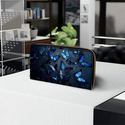 Leather Clutch Purse With Wristlet Strap Handle Dreamy Butterfly