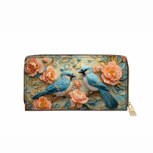  Leather Clutch Purse With Wristlet Strap Handle Bluebird Bliss
