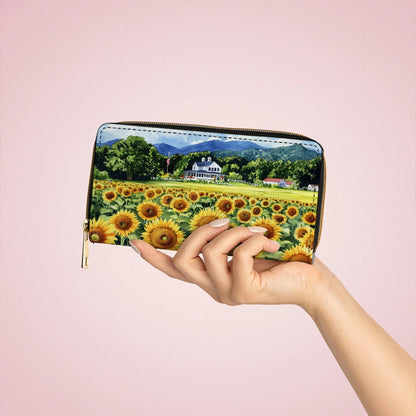  Leather Clutch Purse With Wristlet Strap Handle Sunflower Farmhouse Glory