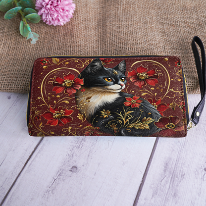  Leather Clutch Purse With Wristlet Strap Handle Leather Bag Midnight Bloom