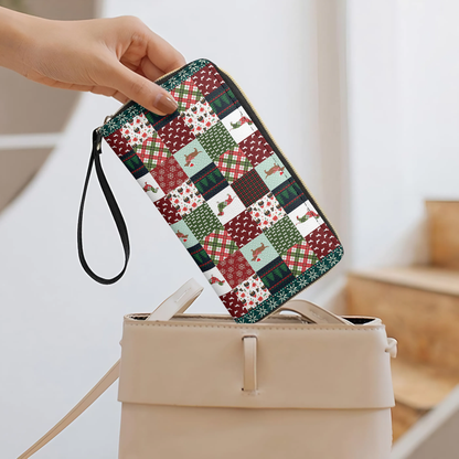  Leather Clutch Purse With Wristlet Strap Handle Dachshund Christmas