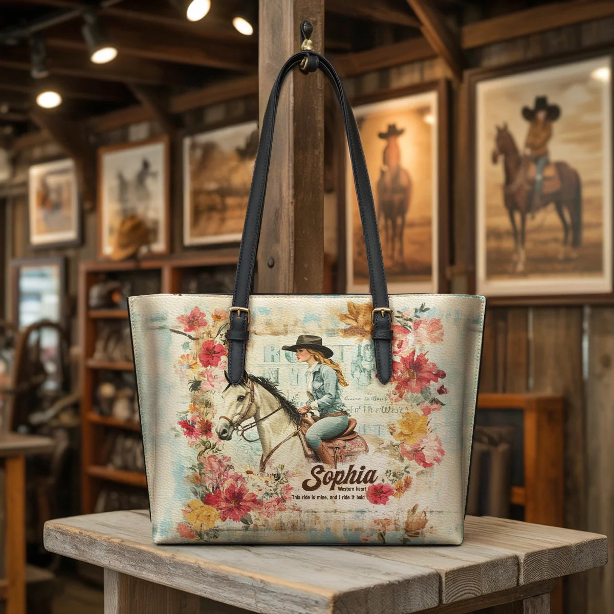  Personalized Wild Grace Leather Tote Bag