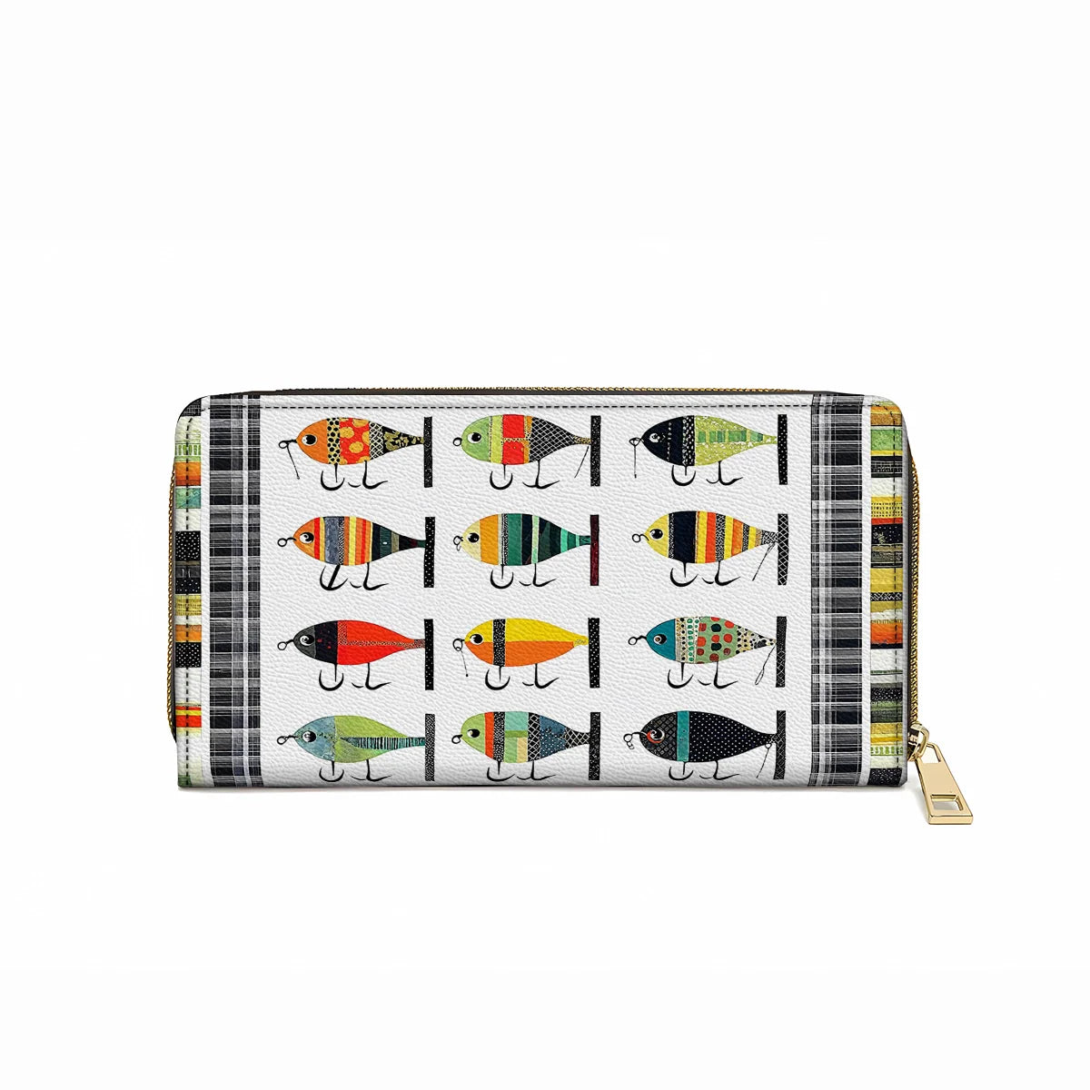  Leather Clutch Purse With Wristlet Strap Handle Vintage Fishing Lures