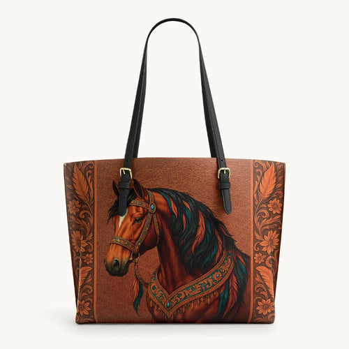  Regal Horse Bloom Leather Tote Bag