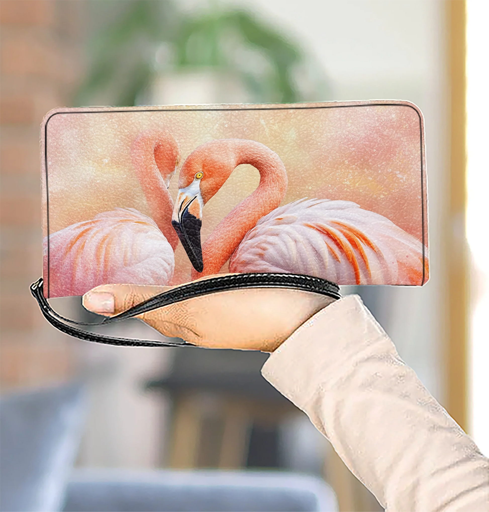  Leather Clutch Purse With Wristlet Strap Handle Flawlessly Fabulous Flamingo Bliss
