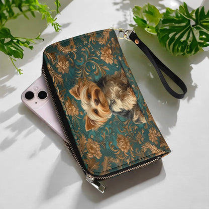  Leather Clutch Purse With Wristlet Strap Handle Regal Yorkie Elegance