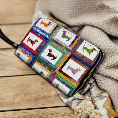  Leather Clutch Purse With Wristlet Strap Handle Dachshund Friends