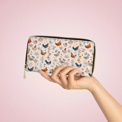  Leather Clutch Purse With Wristlet Strap Handle Chicken Flower