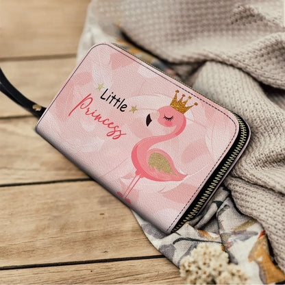  Leather Clutch Purse With Wristlet Strap Handle Little Princess Flamingo