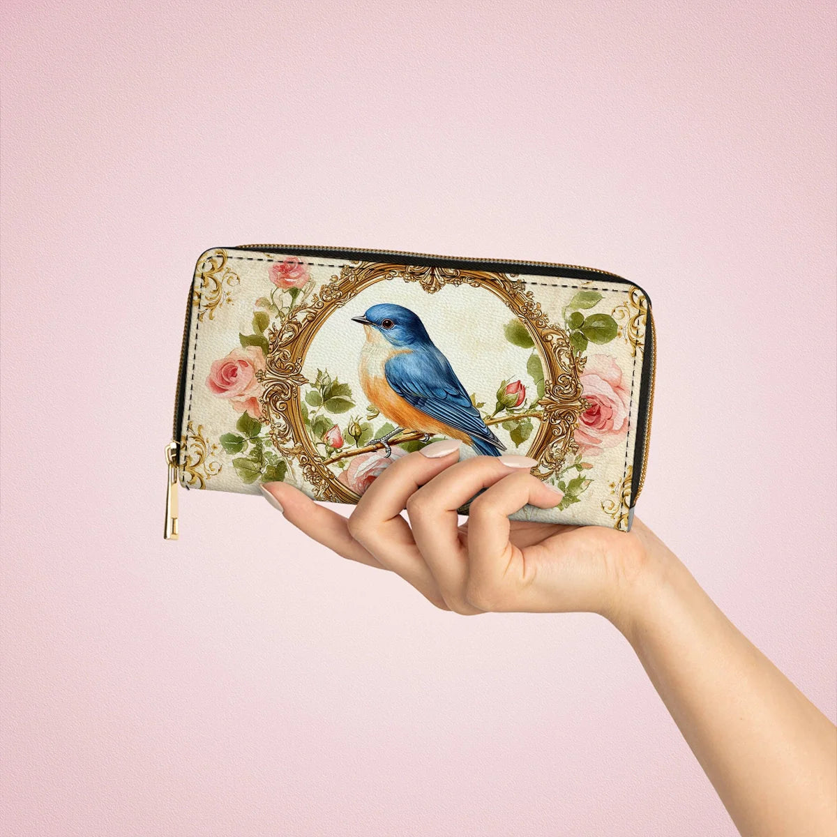  Leather Clutch Purse With Wristlet Strap Handle Royal Charm Bluebird