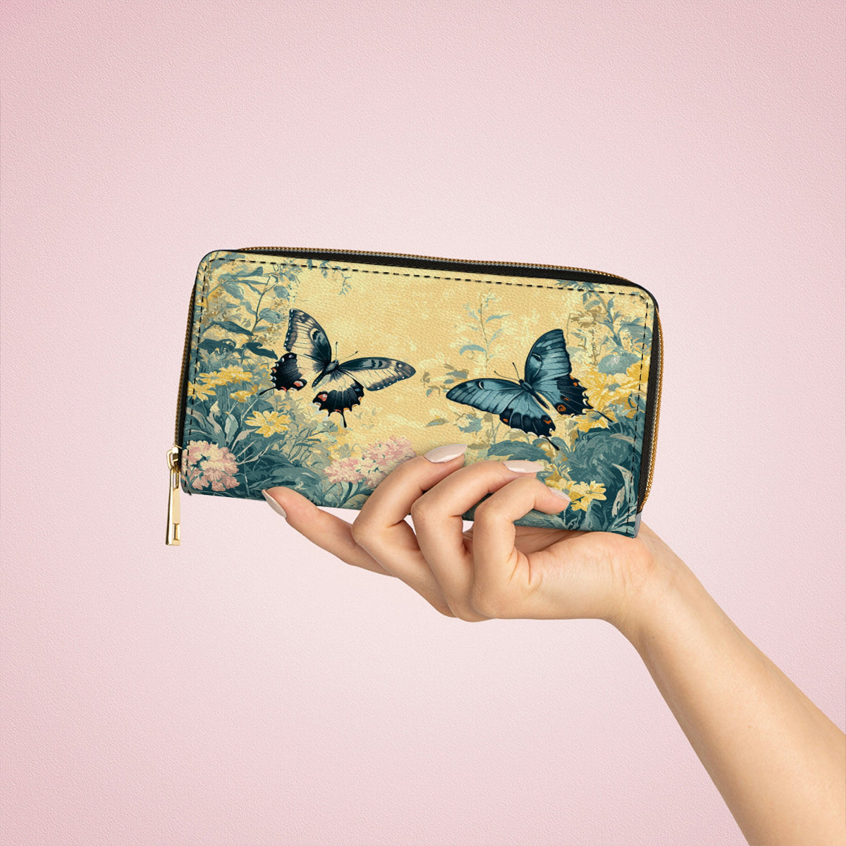  Leather Clutch Purse With Wristlet Strap Handle Secret Garden Wings
