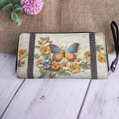  Leather Clutch Purse With Wristlet Strap Handle Butterfly Enchantment