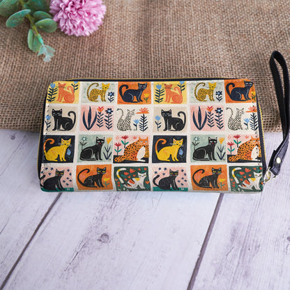  Leather Clutch Purse With Wristlet Strap Handle Cat Fantasy Garden