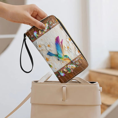 Leather Clutch Purse With Wristlet Strap Handle Fluttering Blooms