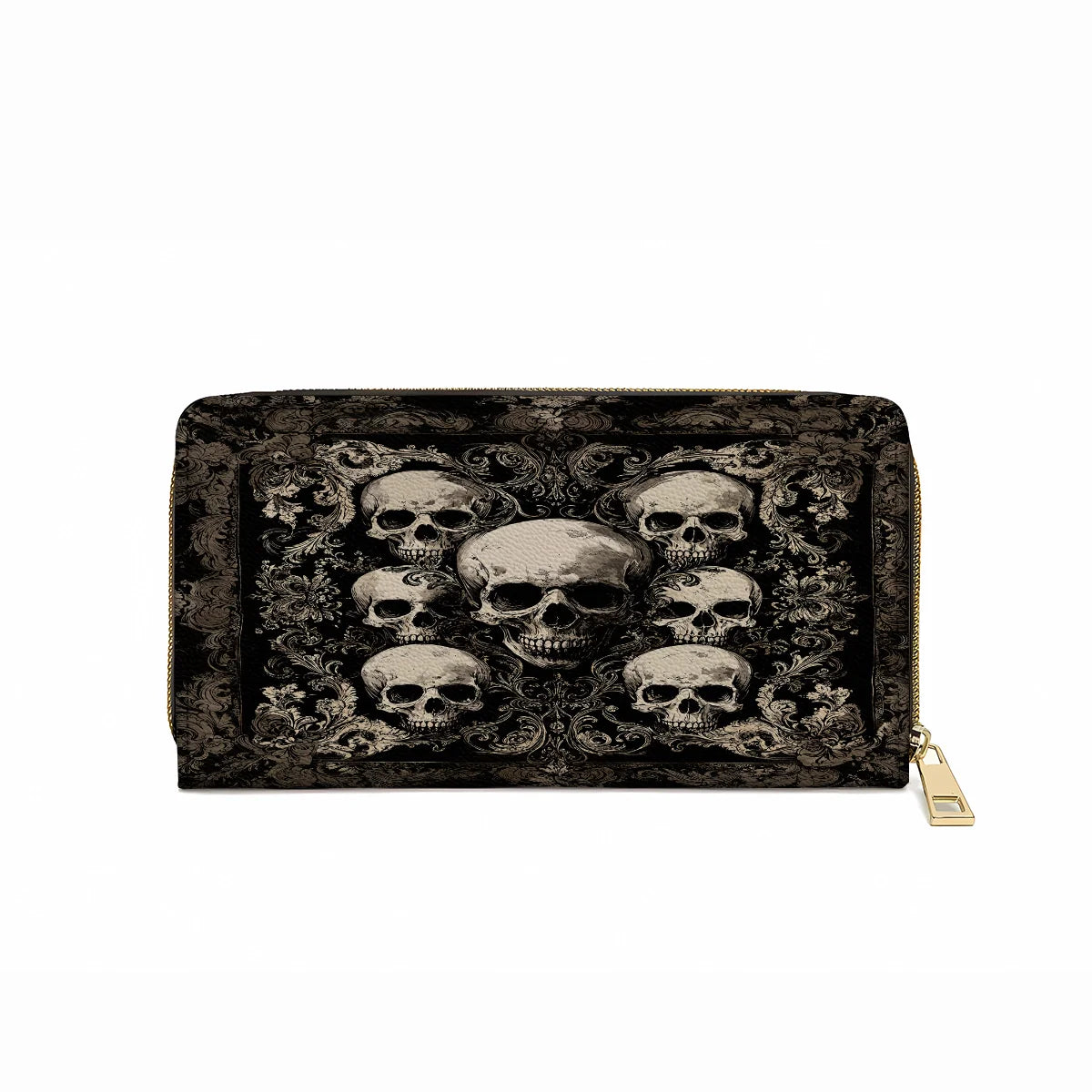  Leather Clutch Purse With Wristlet Strap Handle Gothic Skull Majesty