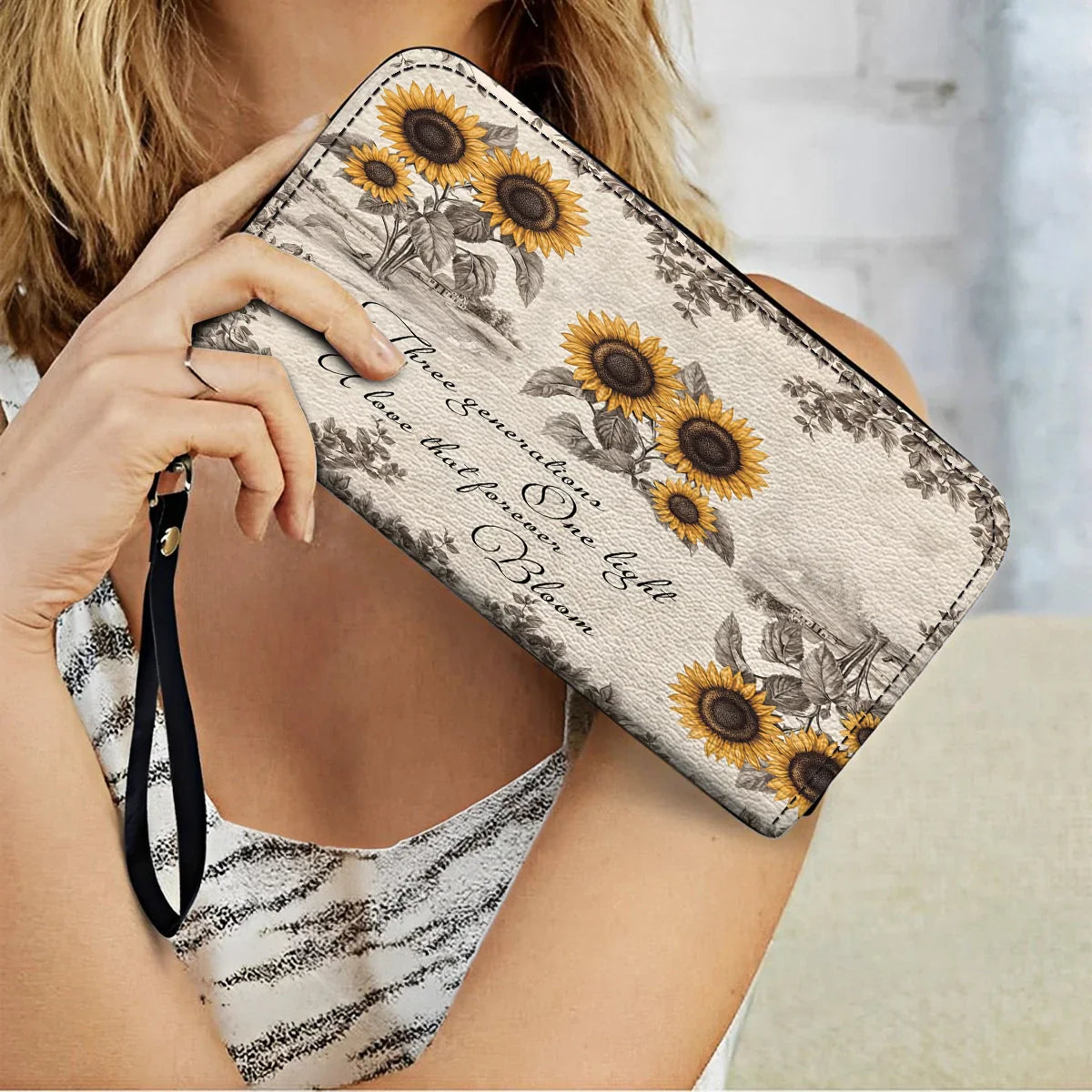  Leather Clutch Purse With Wristlet Strap Handle Generations of Sunshine