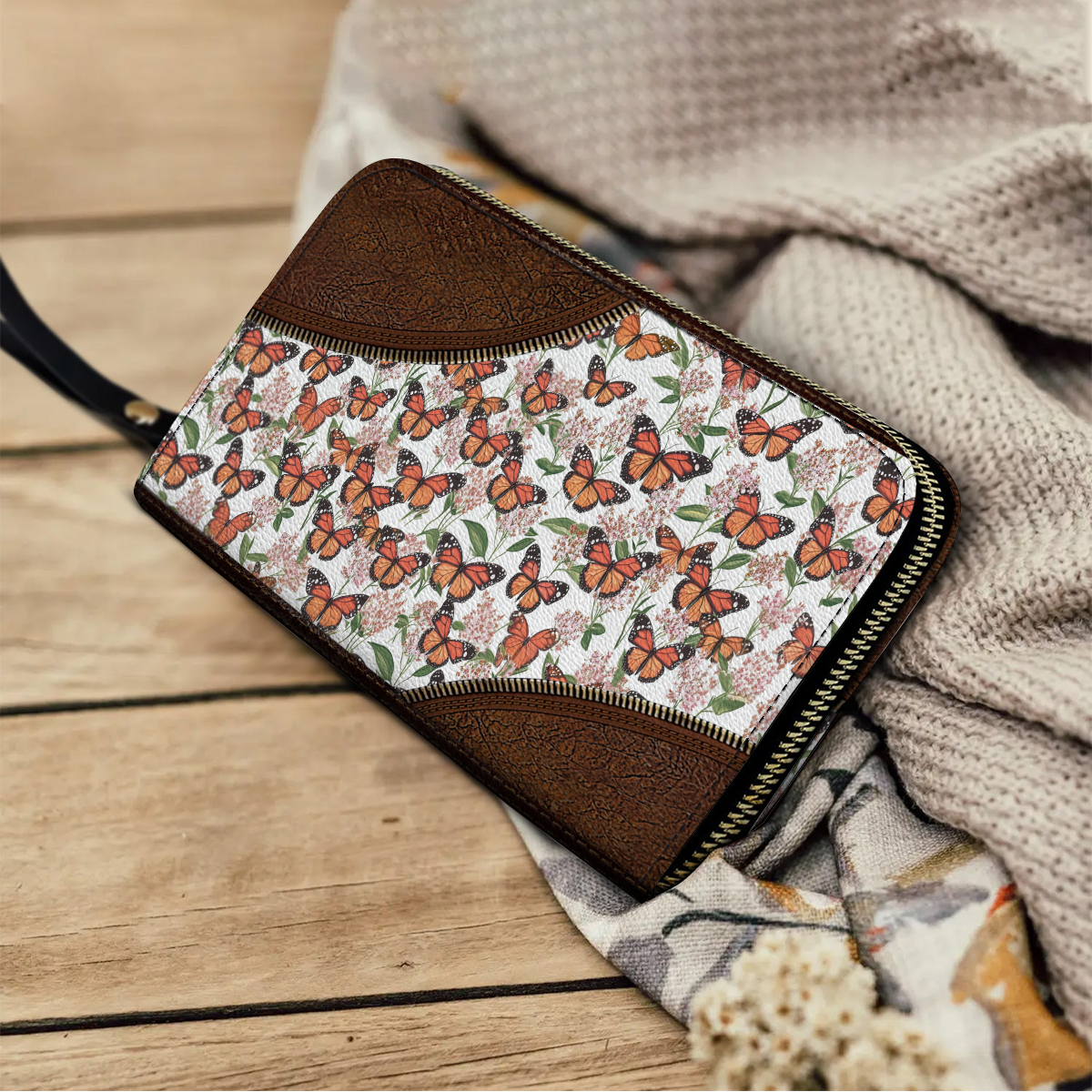  Leather Clutch Purse With Wristlet Strap Handle Monarch Elegance