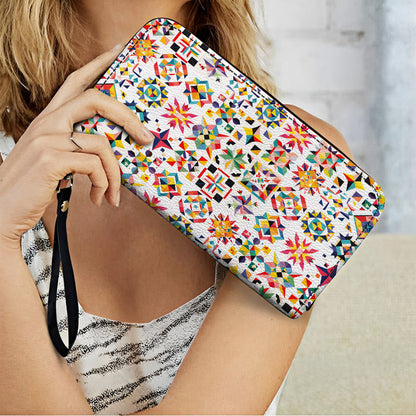  Leather Clutch Purse With Wristlet Strap Handle Quilting Magic Beautiful