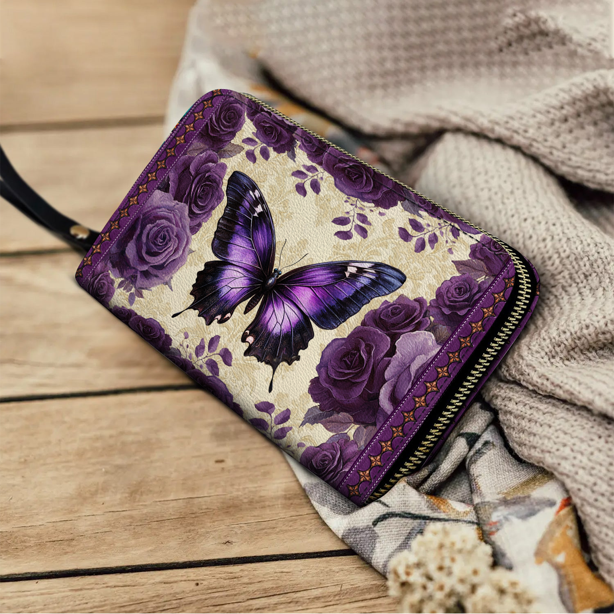  Leather Clutch Purse With Wristlet Strap Handle Antique Elegance