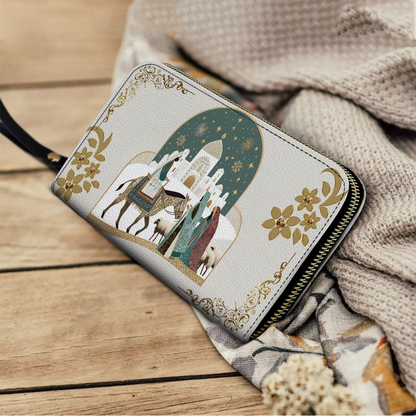  Leather Clutch Purse With Wristlet Strap Handle Star of Bethlehem