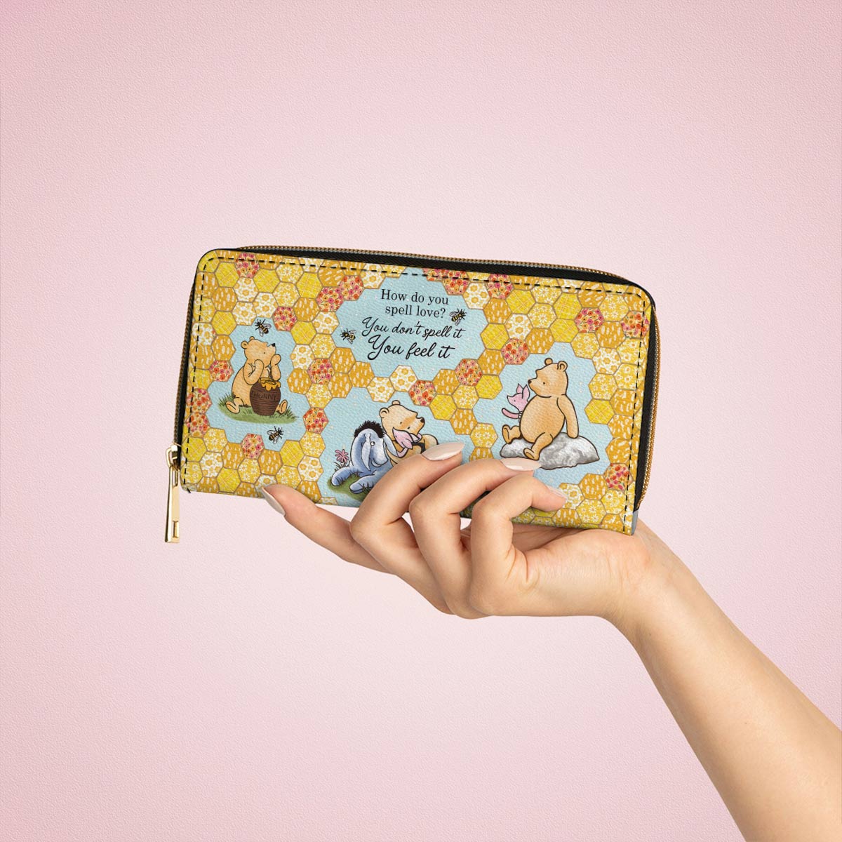  Leather Clutch Purse With Wristlet Strap Handle Pooh The Love Quote