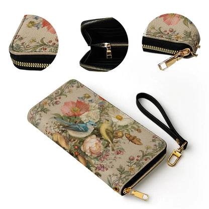  Leather Clutch Purse With Wristlet Strap Handle Whispering Garden