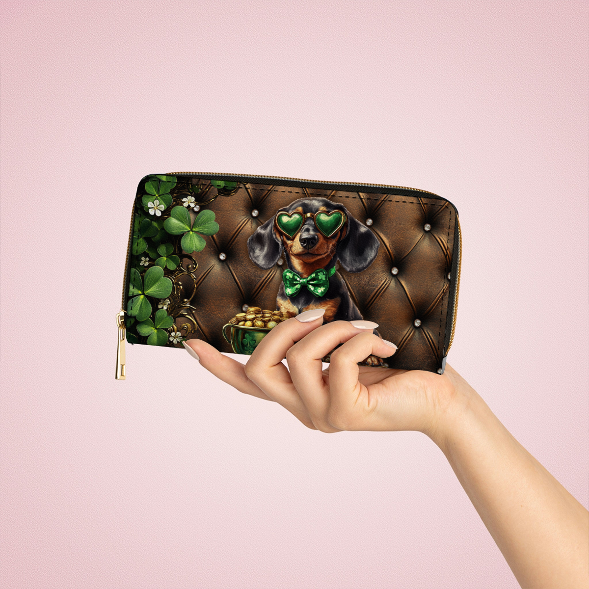  Leather Clutch Purse With Wristlet Strap Handle Lucky Paws