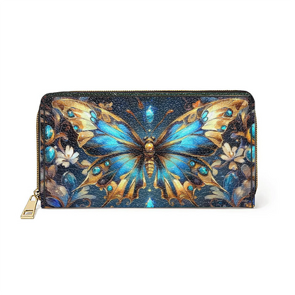  Leather Clutch Purse With Wristlet Strap Handle Butterfly Ethereal Radiance