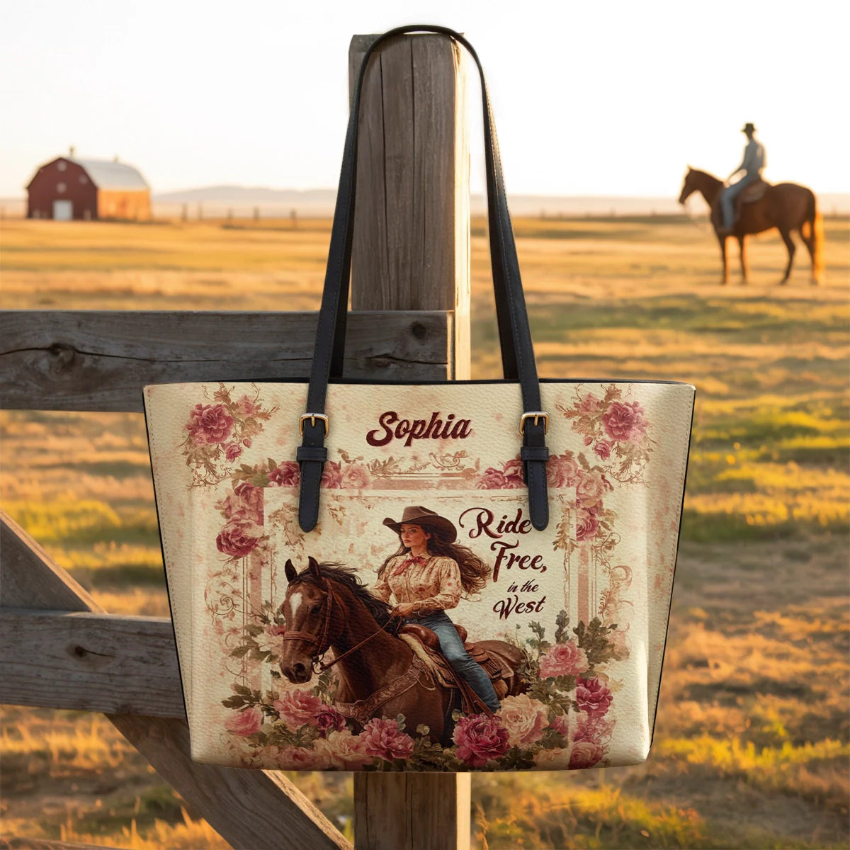  Personalized Wild Rose Rider Leather Tote Bag