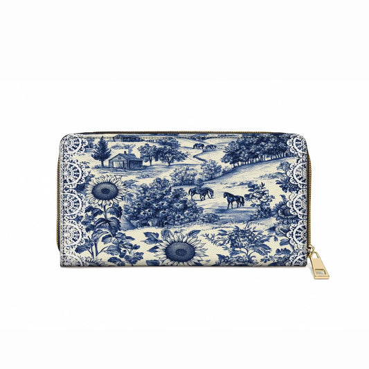  Leather Clutch Purse With Wristlet Strap Handle Texas Countryside Bloom