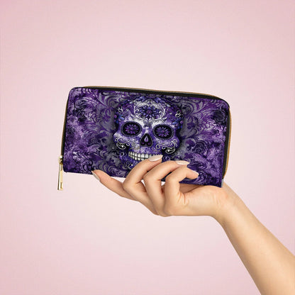  Leather Clutch Purse With Wristlet Strap Handle Gorgeous Mandala Skull