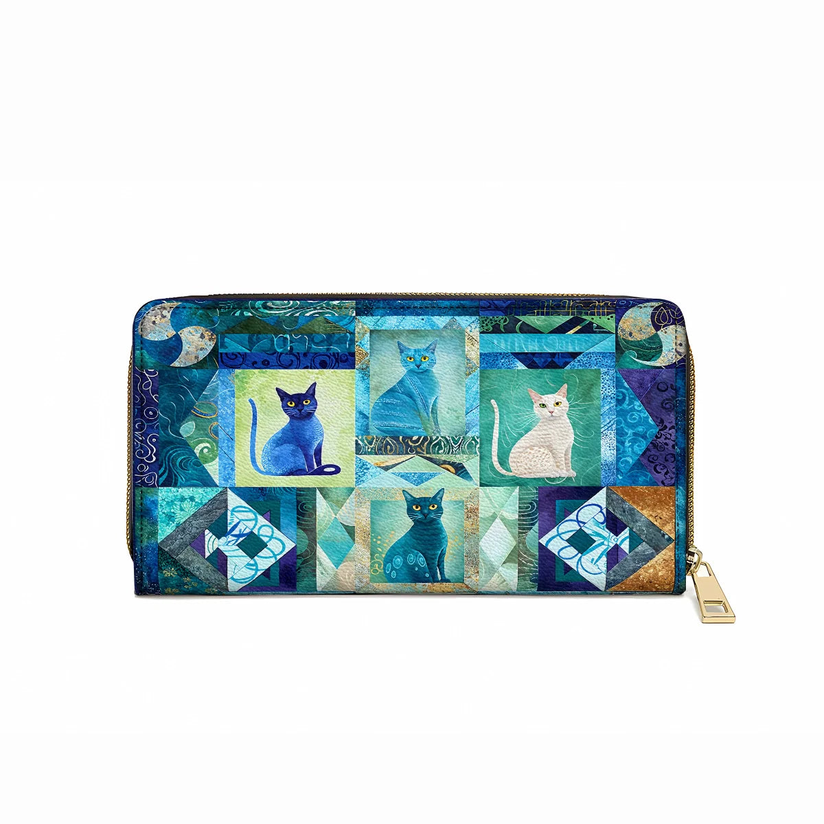  Leather Clutch Purse With Wristlet Strap Handle Mystic Cat