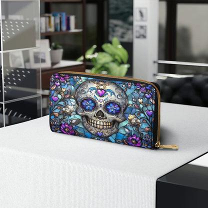  Leather Clutch Purse With Wristlet Strap Handle Lumina Gothic Skull
