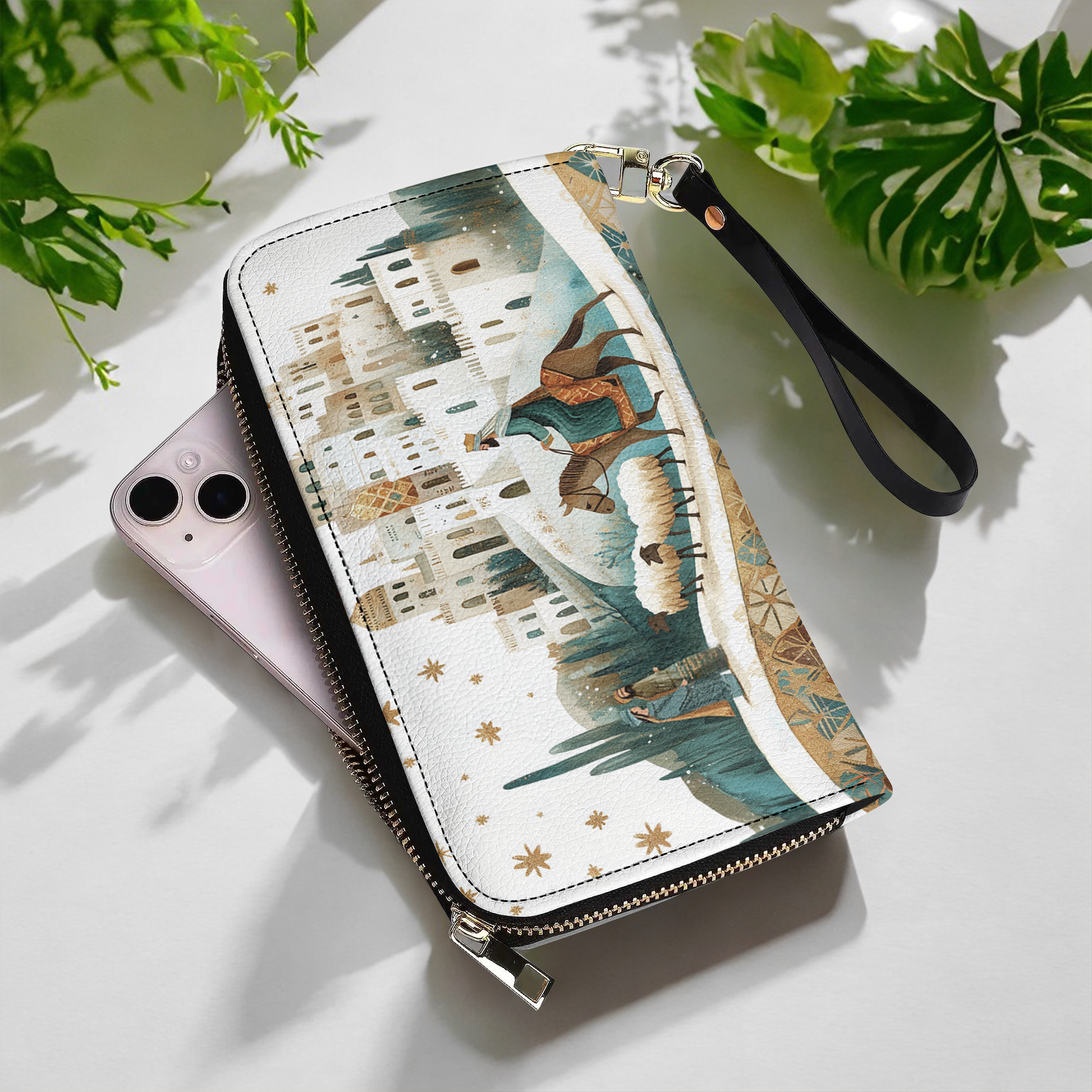  Leather Clutch Purse With Wristlet Strap Handle Starry Bethlehem Journey