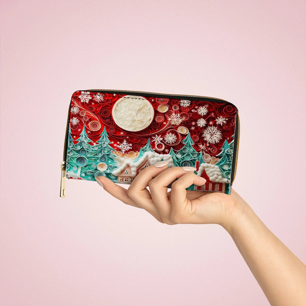  Leather Clutch Purse With Wristlet Strap Handle Christmas Village