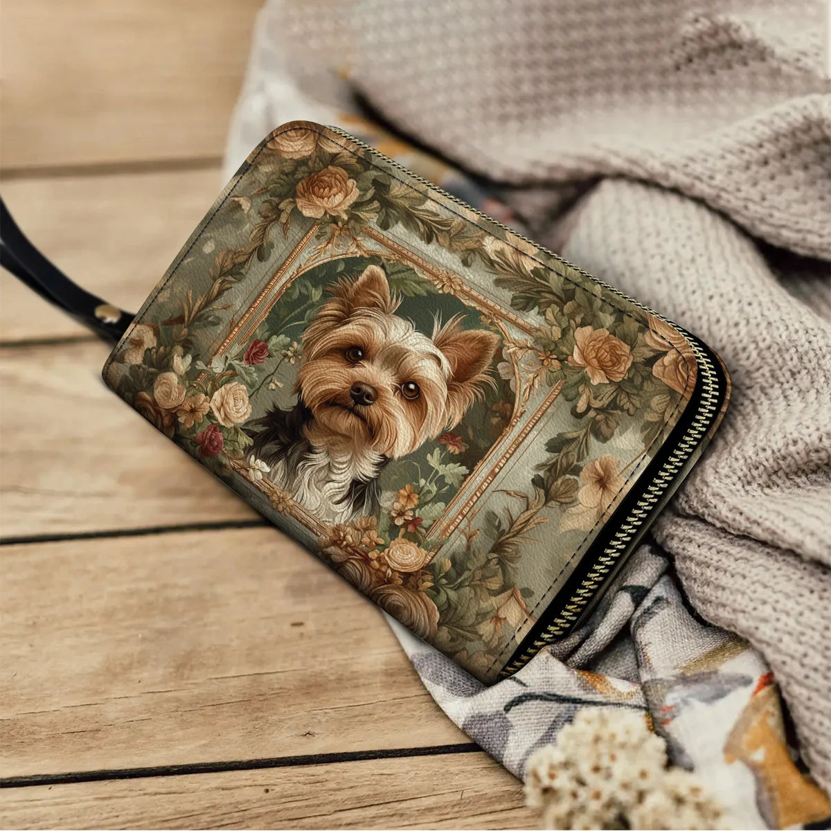  Leather Clutch Purse With Wristlet Strap Handle Luxe Yorkie Companion