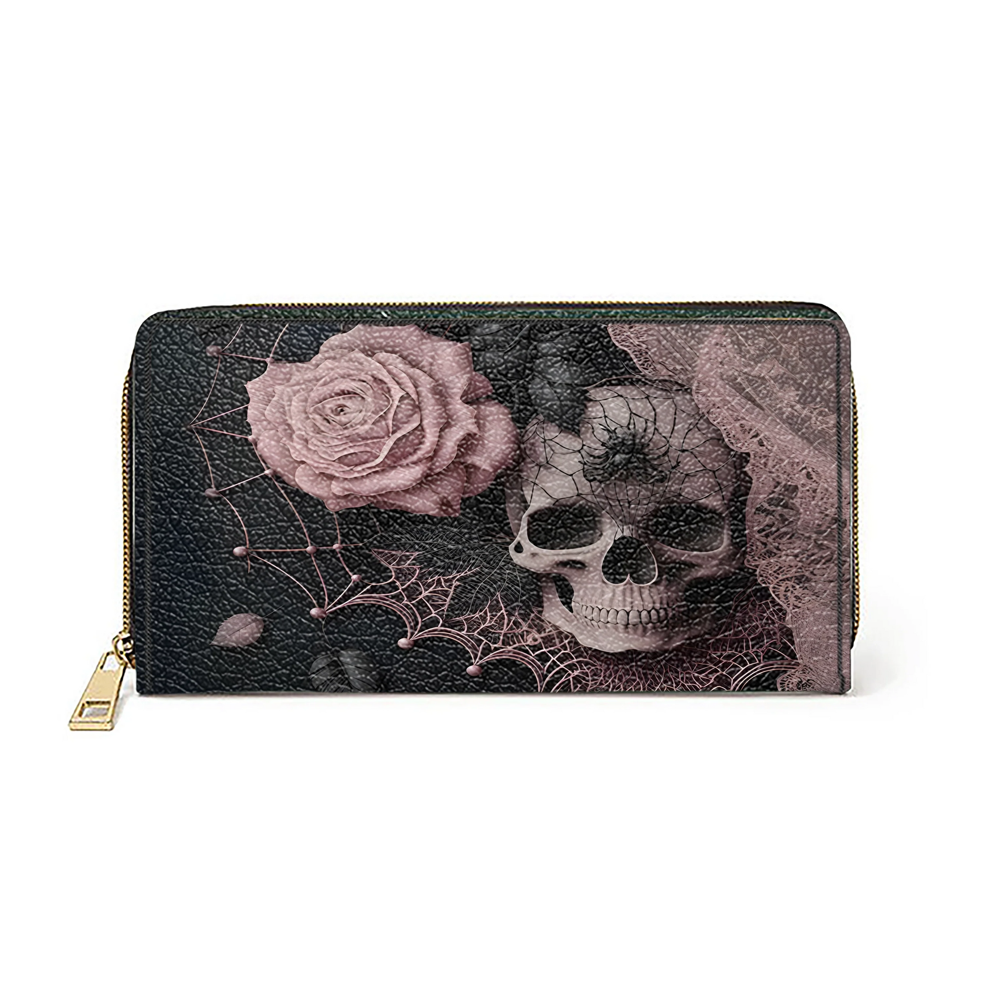  Leather Clutch Purse With Wristlet Strap Handle Dark Bloom Gothic