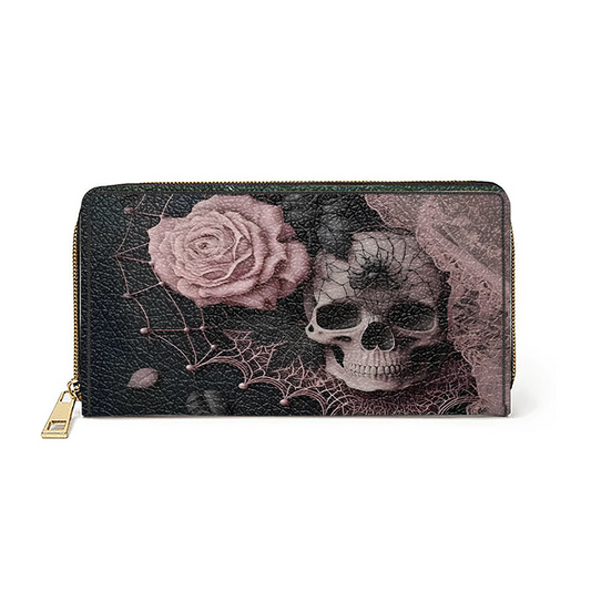  Leather Clutch Purse With Wristlet Strap Handle Dark Bloom Gothic