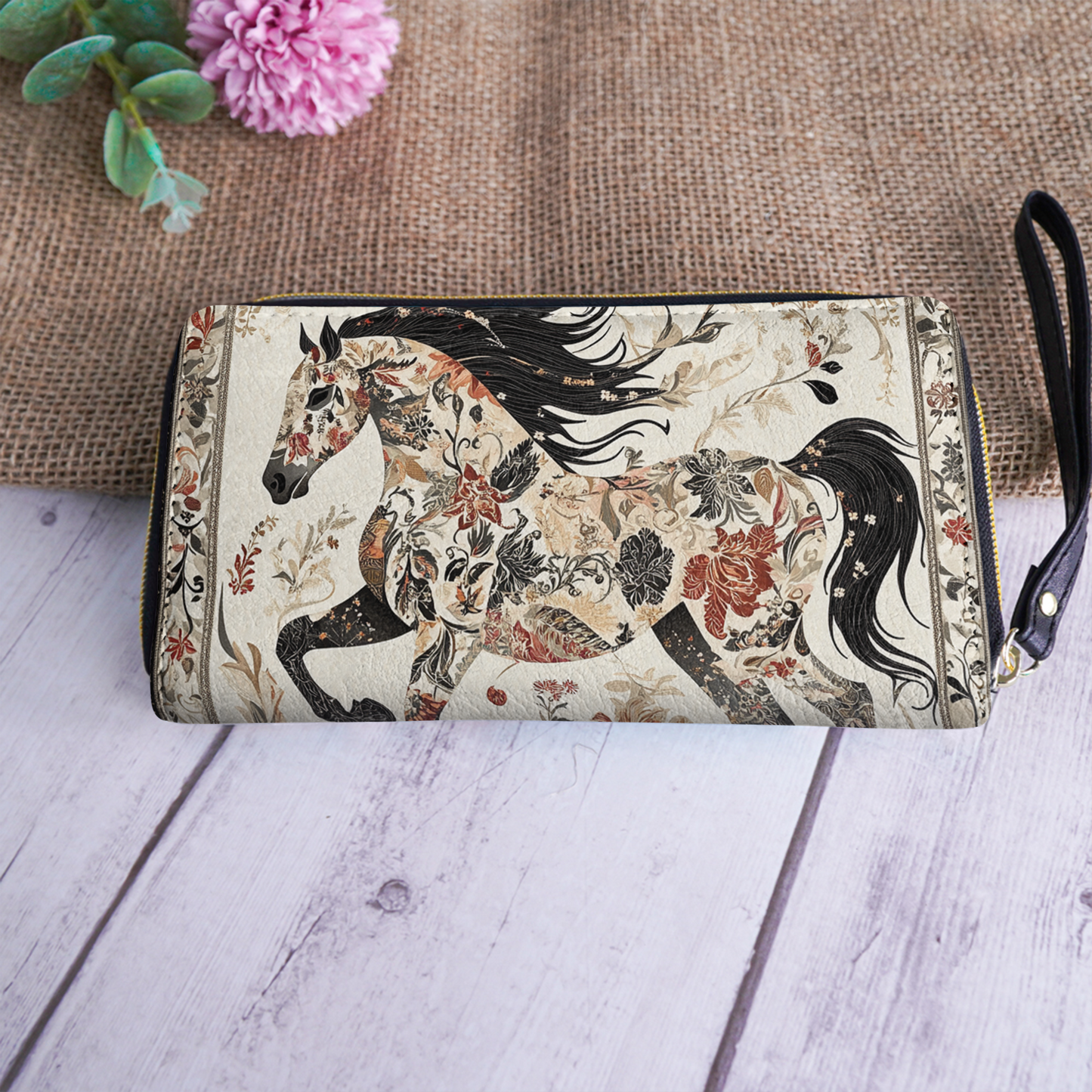  Leather Clutch Purse With Wristlet Strap Handle Galloping Grace