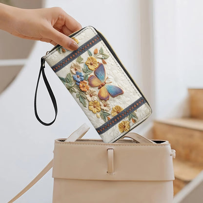  Leather Clutch Purse With Wristlet Strap Handle Butterfly Enchantment