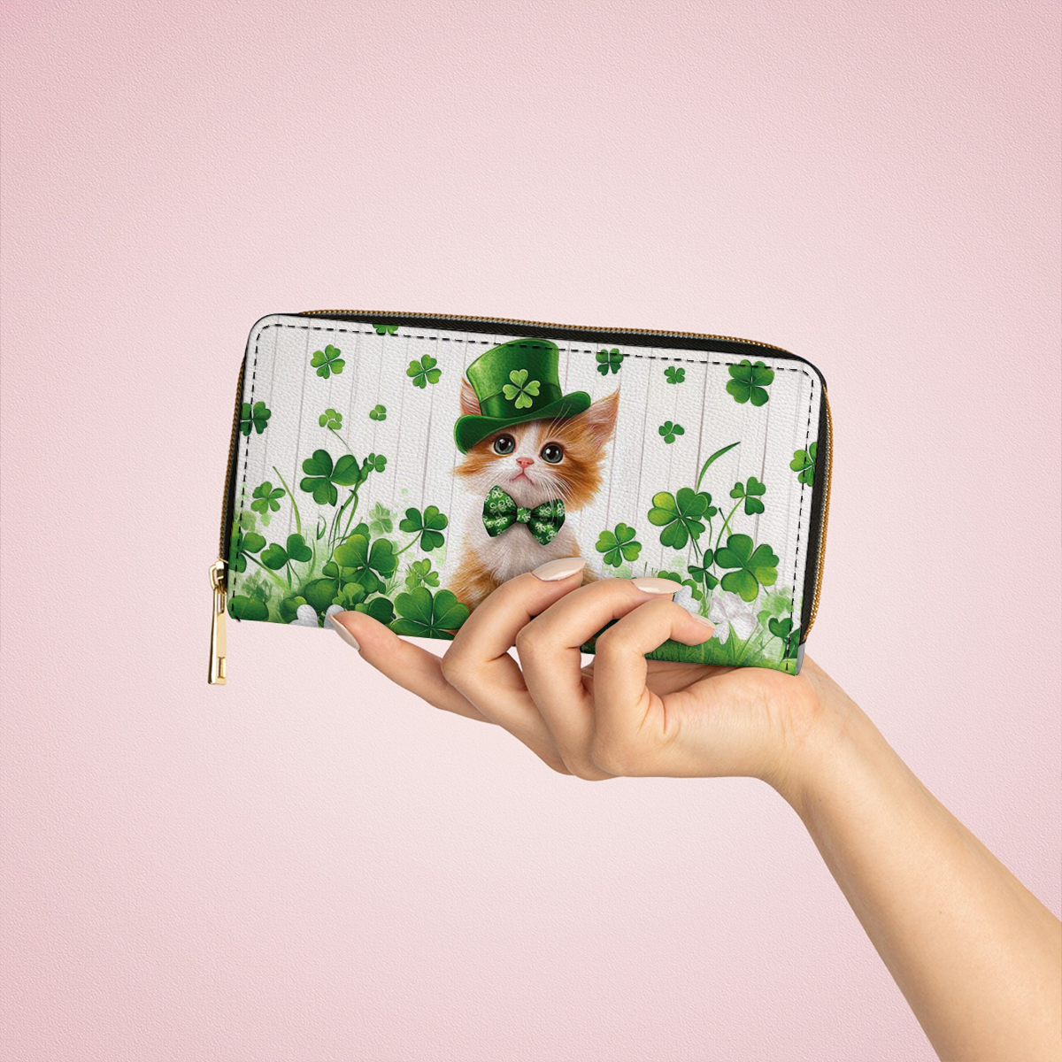  Leather Clutch Purse With Wristlet Strap Handle Clover Kitty